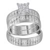 Image 1 : His Hers Diamond Cluster Matching Wedding Set 5/8 Cttw 14kt White Gold
