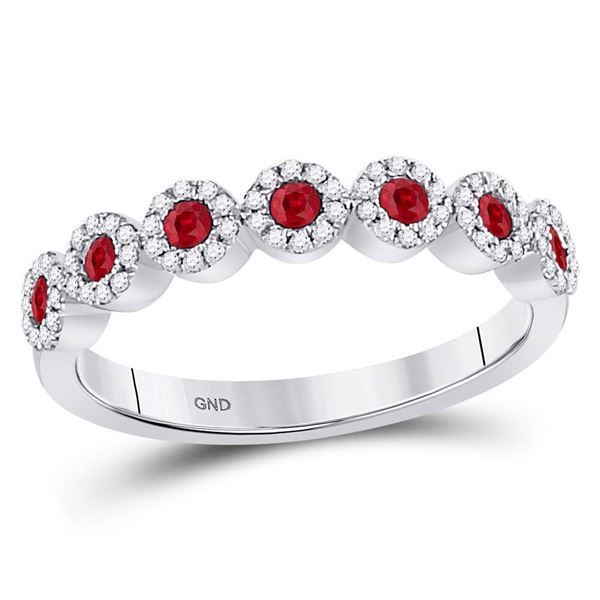 Ruby Circle Stackable Band Ring 1/2 Cttw 10kt White Gold