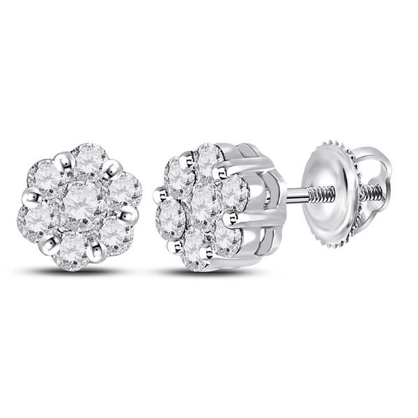 Diamond Flower Cluster Earrings 1/2 Cttw 14kt White Gold