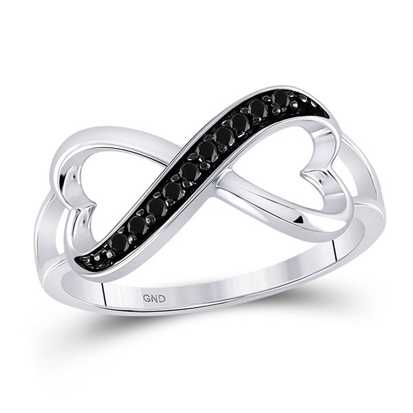 Black Color Enhanced Diamond Infinity Ring 1/10 Cttw 10kt White Gold