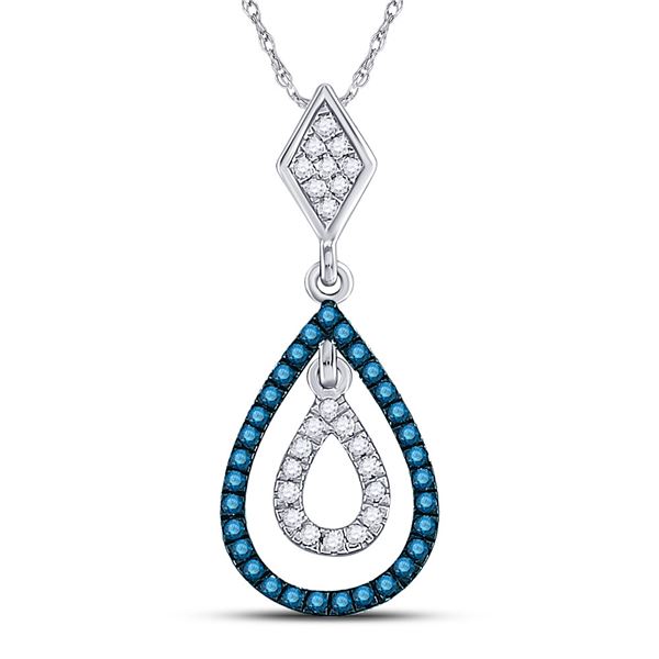 Blue Color Enhanced Diamond Teardrop Pendant 1/5 Cttw 10kt White Gold