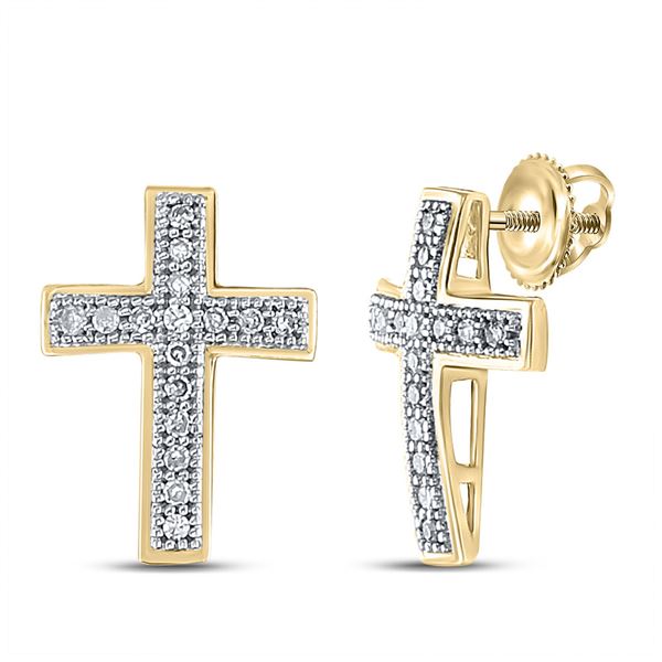 Diamond Cross Earrings 1/10 Cttw Yellow-tone Sterling Silver