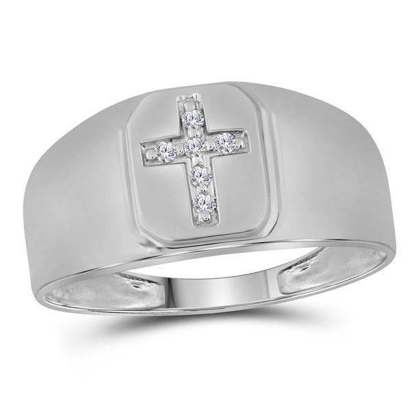 Mens Diamond Brushed Matte Cross Band Ring 1/20 Cttw 10kt White Gold