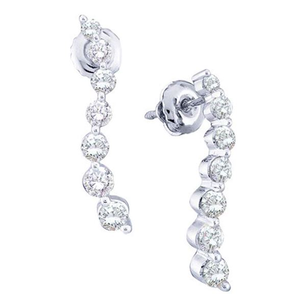 Diamond Graduated Journey Stud Earrings 1 Cttw 14kt White Gold