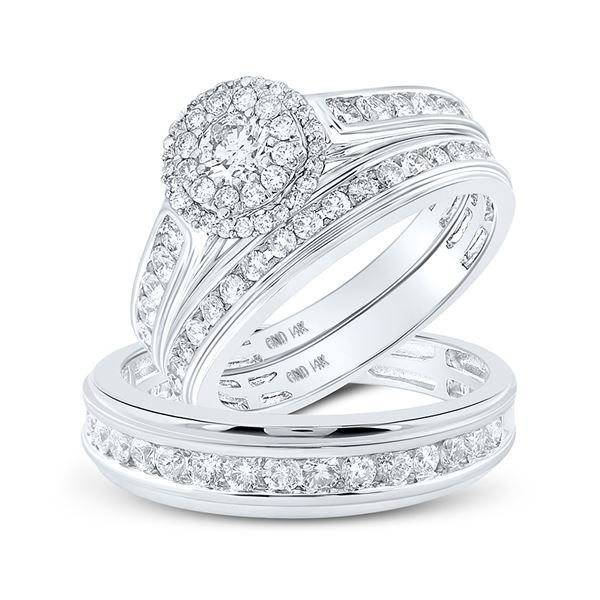 His Hers Diamond Solitaire Matching Wedding Set 1-5/8 Cttw 14kt White Gold