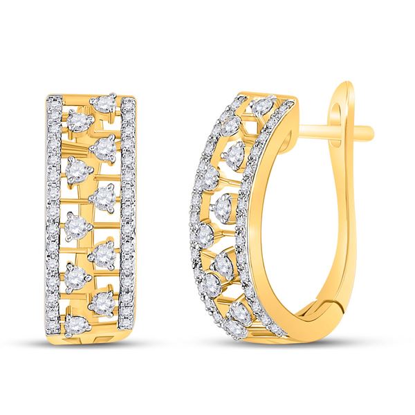 Diamond Oblong Hoop Earrings 1/2 Cttw 14kt Yellow Gold