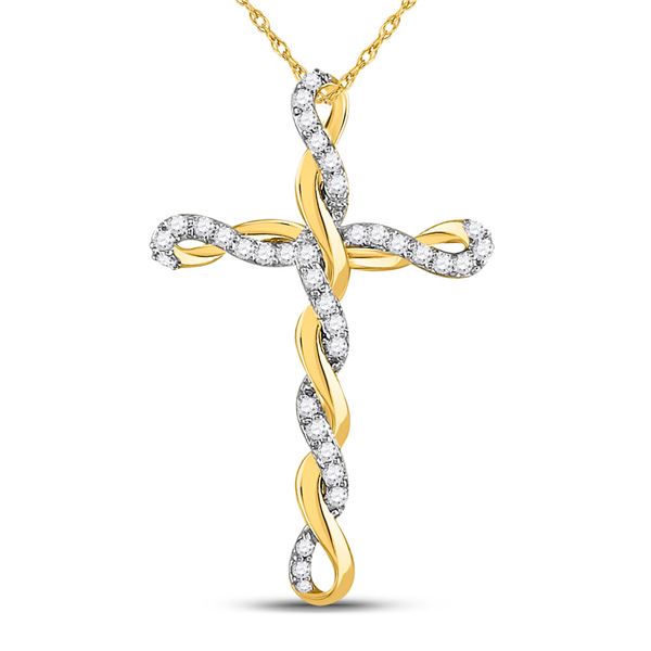 Diamond Twisted Cross Pendant 1/4 Cttw 10kt Yellow Gold
