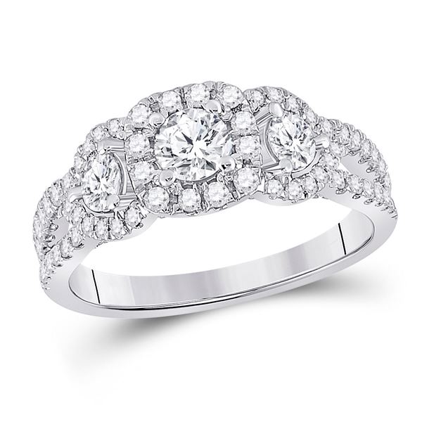 Diamond 3-stone Bridal Wedding Engagement Ring 1-1/4 Cttw 14kt White Gold