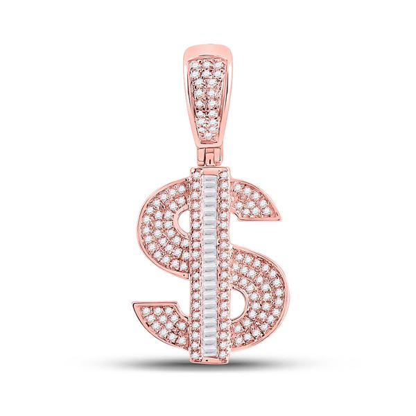Mens Baguette Diamond Dollar Sign Money Charm Pendant 5/8 Cttw 10kt Rose Gold