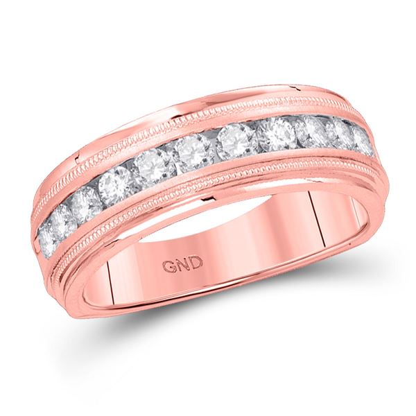 Mens Diamond Wedding Single Row Band Ring 1/4 Cttw 10kt Rose Gold
