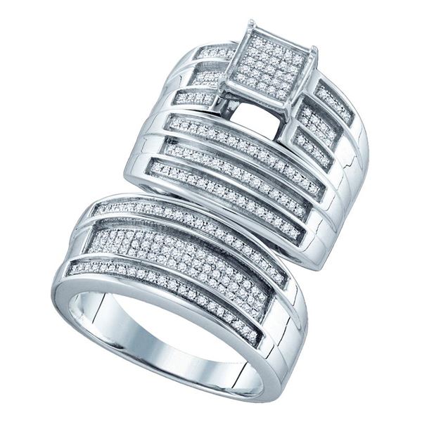 Sterling Silver His Hers Diamond Cluster Matching Wedding Set 1/2 Cttw Sterling Silver