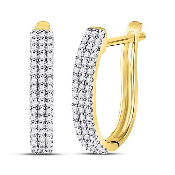 Diamond Triple Row Hoop Earrings 1/4 Cttw 10kt Yellow Gold