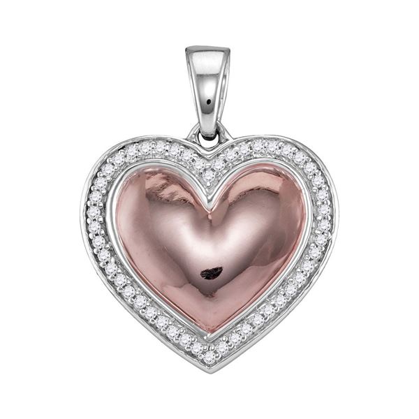 Diamond Framed Heart Pendant 1/5 Cttw 10kt White Rose-tone Gold