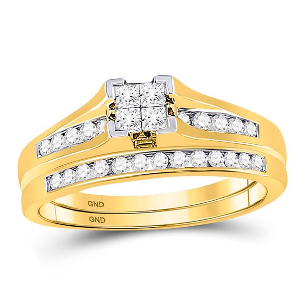 Princess Diamond Bridal Wedding Ring Band Set 1/2 Cttw 10kt Yellow Gold