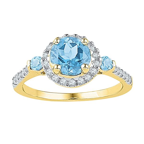 Lab-Created Blue Topaz Solitaire Diamond Ring 1/5 Cttw 10kt Yellow Gold
