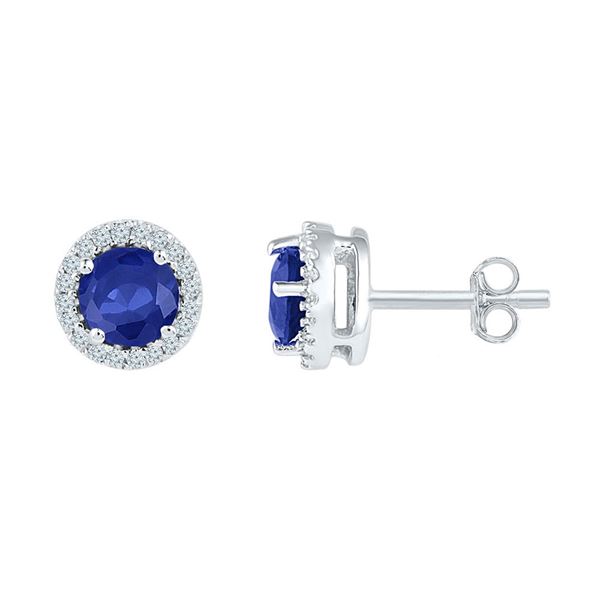 Lab-Created Blue Sapphire Diamond Stud Earrings 1-1/2 Cttw 10kt White Gold