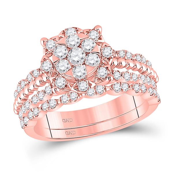 Diamond Bridal Wedding Ring Band Set 1 Cttw 14kt Rose Gold