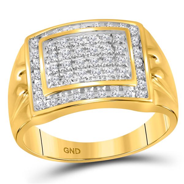 Mens Diamond Rectangle Cluster Ring 1/2 Cttw 10kt Yellow Gold