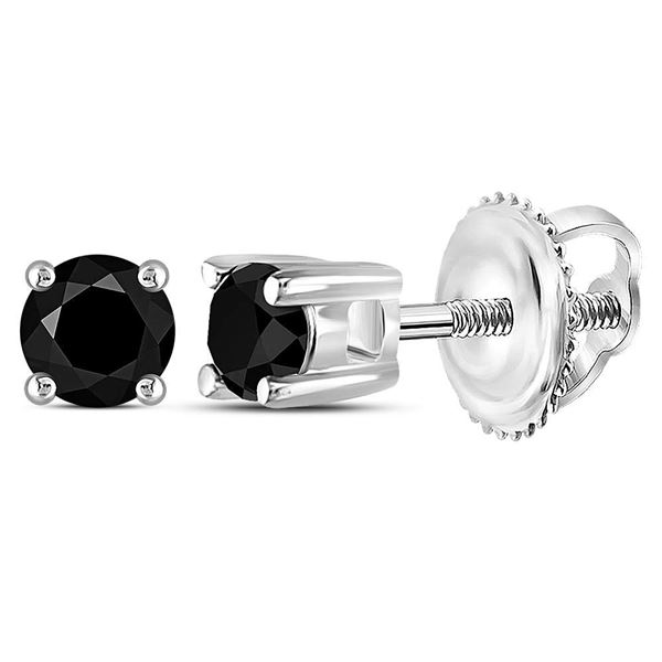 Unisex Black Color Enhanced Diamond Solitaire Earrings 1/4 Cttw 14kt White Gold
