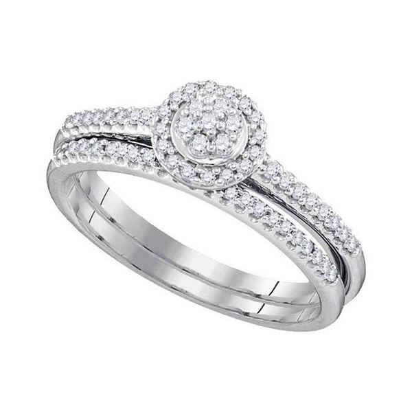 Diamond Cluster Bridal Wedding Ring Band Set 1/3 Cttw 10kt White Gold