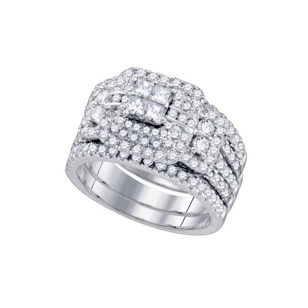 Diamond Cluster Wedding Bridal Ring Set 2 Cttw 14kt White Gold