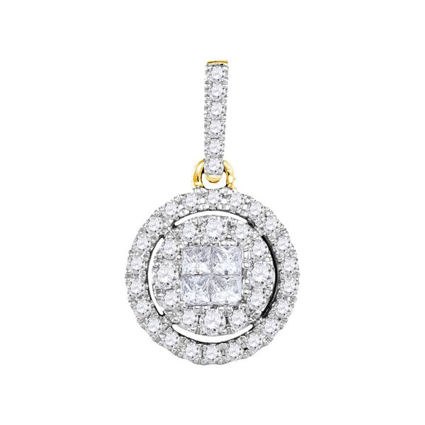 Princess Diamond Framed Cluster Pendant 1/2 Cttw 14kt Yellow Gold