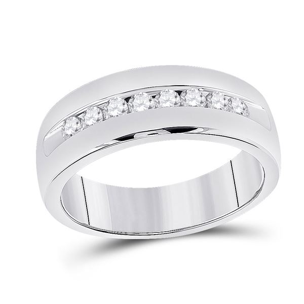 Mens Diamond Wedding Single Row Band Ring 1/2 Cttw 14kt White Gold