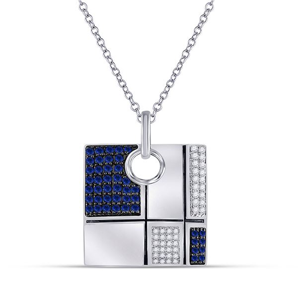 Blue Sapphire Fashion Square Necklace 3/4 Cttw 14kt White Gold
