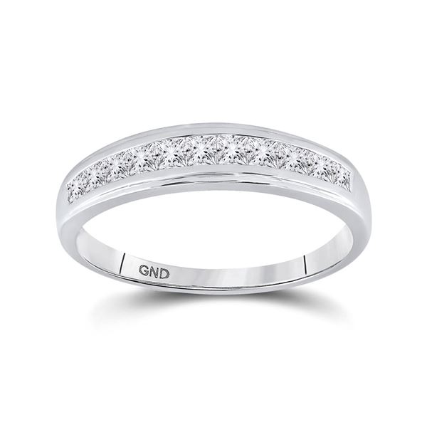 Mens Princess Diamond Single Row Wedding Band Ring 3/4 Cttw 10kt White Gold