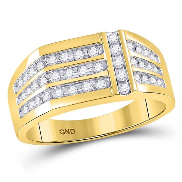 Mens Diamond Triple Row Intersecting Fashion Ring 1/2 Cttw 14kt Yellow Gold