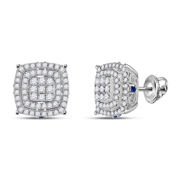 Diamond Blue Sapphire Square Earrings 7/8 Cttw 14kt White Gold