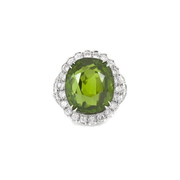 Authentic Peridot Cocktail Ring With Diamonds