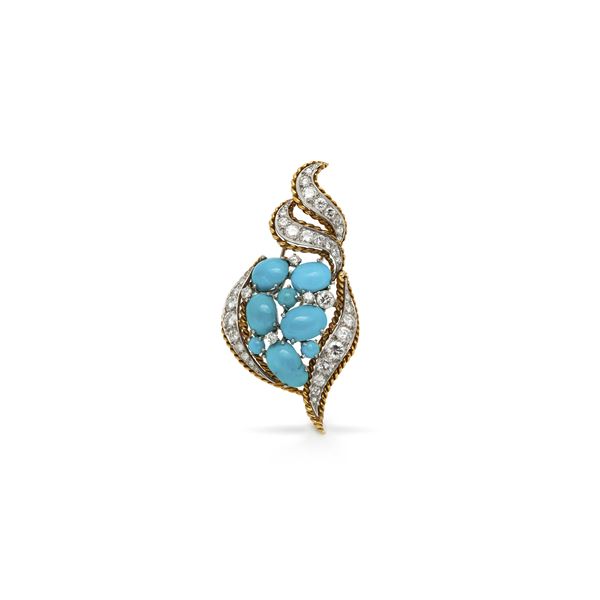 Authentic Turquoise Diamond Brooch