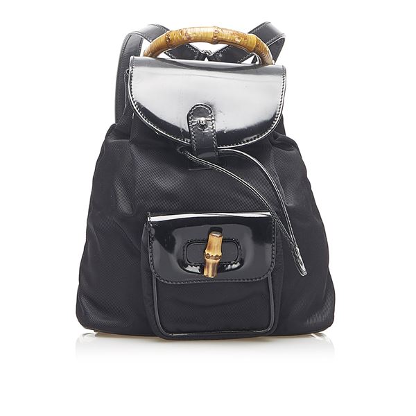 Authentic Gucci Bamboo Canvas Drawstring Backpack