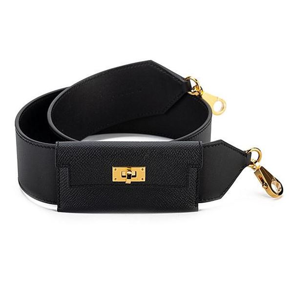 Authentic Hermes Black Epsom Kelly Bandouliere