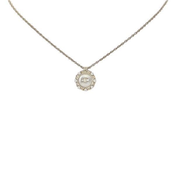 Authentic Chanel CC Faux Pearl Pendant Necklace
