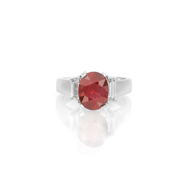 Authentic 3.01 Carat Oval Cut Ruby & Diamond Ring