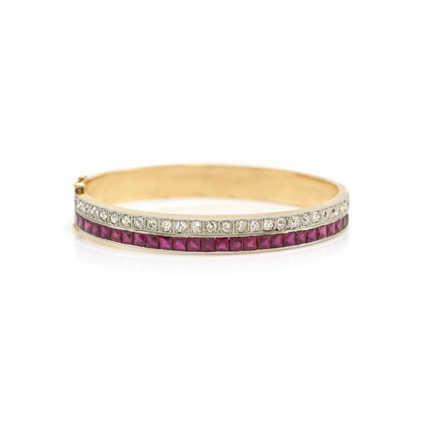 Authentic Ruby and Diamond Bangle Bracelet