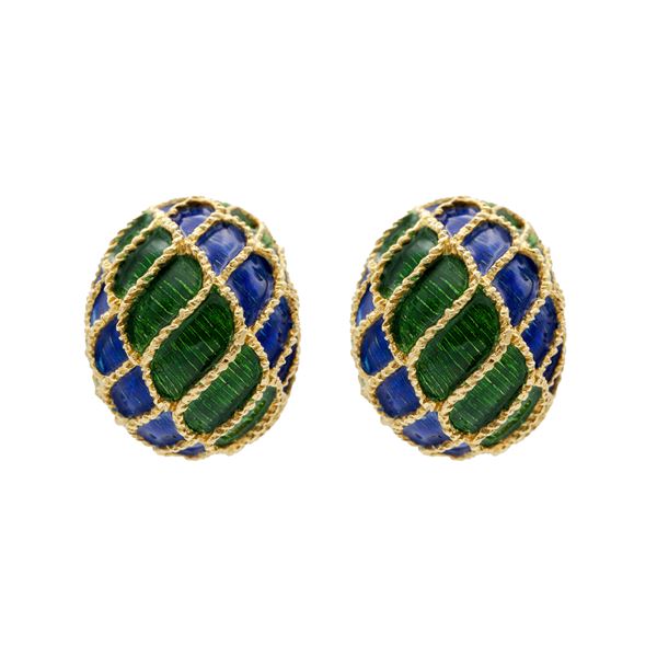Authentic French 18K Enamel Clip-On Earrings