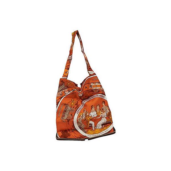 Authentic Hermes Brown & Orange Silky Pop Bag