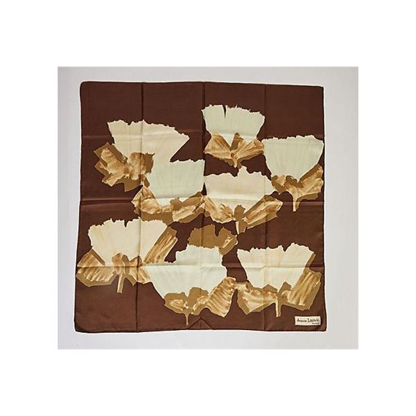 Authentic Jeanne Lanvin Brown Silk Floral Scarf