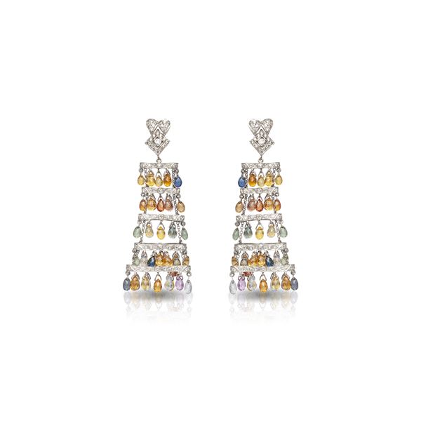 Authentic Drop Diamond Sapphire Earrings