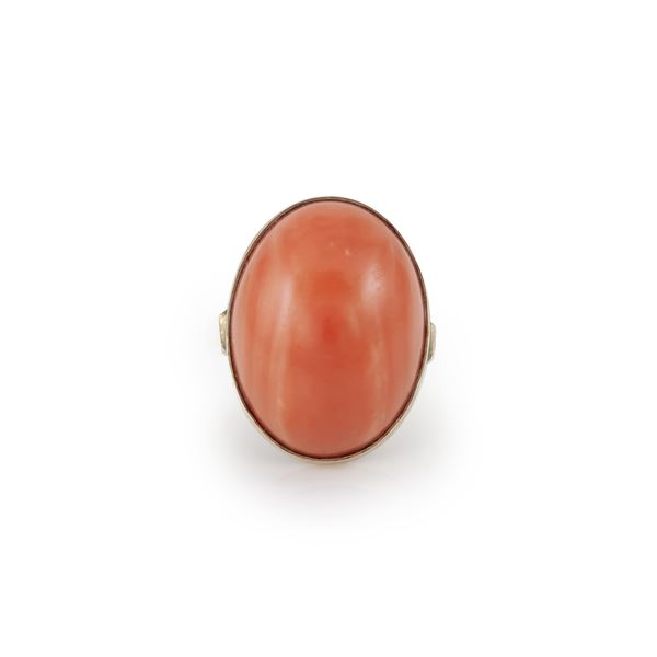 Authentic Oval Coral Cocktail Ring