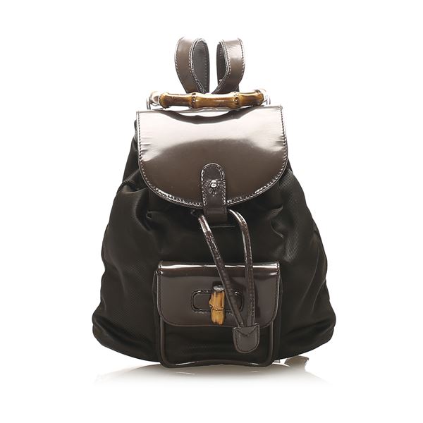 Authentic Gucci Bamboo Drawstring Leather Backpack