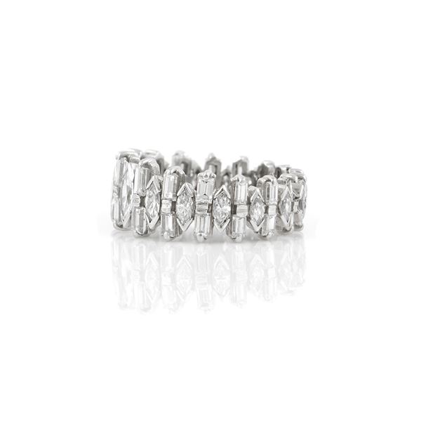 Authentic Platinum Ring with Baguette and Marquise Diamonds