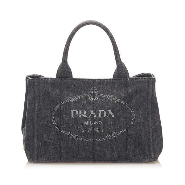 Authentic Prada Canapa Logo Denim Satchel