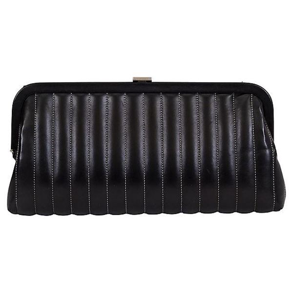 Authentic Chanel Vertical Quilted Black Clutch