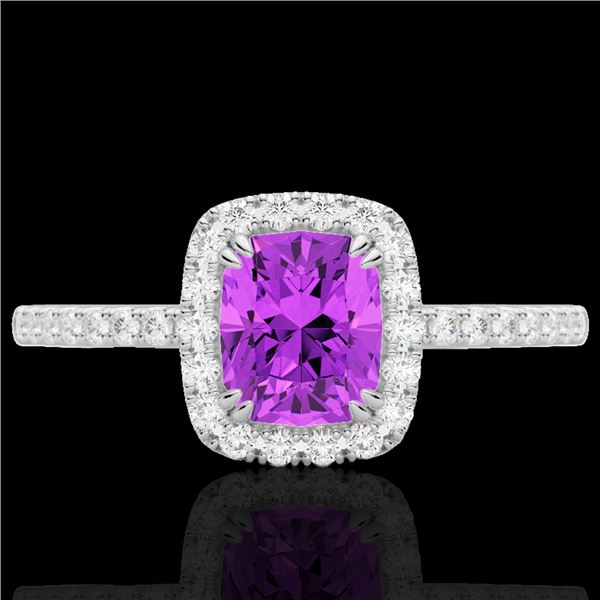 1.25 ctw Amethyst & Micro Pave VS/SI Diamond Certified Ring 10k White Gold - REF-25Y9X