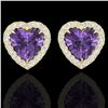 Image 1 : 2 ctw Amethyst & Micro Pave VS/SI Diamond Earrings Heart 14k Yellow Gold - REF-38M2G