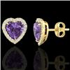 Image 2 : 2 ctw Amethyst & Micro Pave VS/SI Diamond Earrings Heart 14k Yellow Gold - REF-38M2G